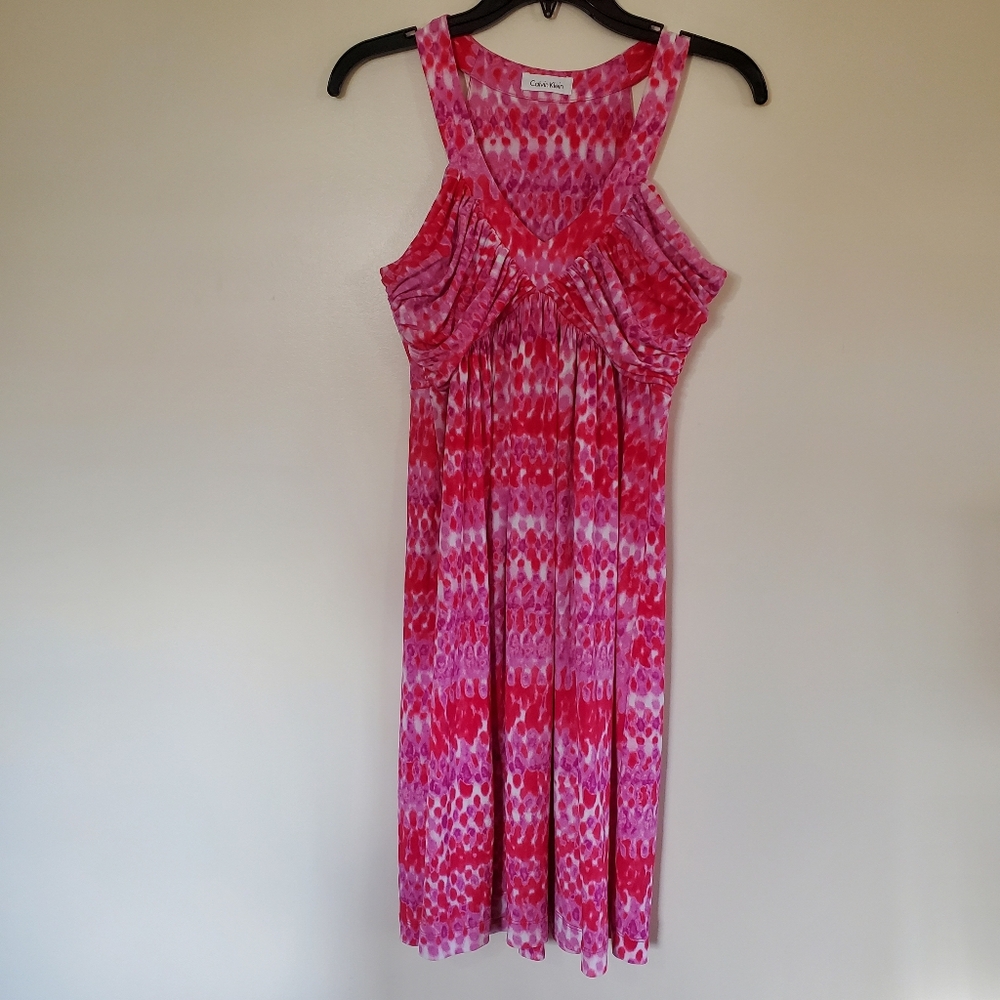 Calvin Klein Abstract Pink Halter Dress Mini Length Stretch Fit Size Small P